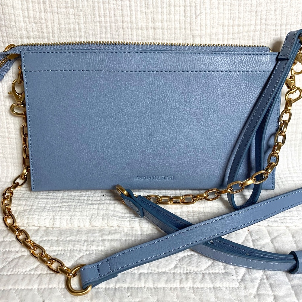 Antonio Melani soft blue leather hand bag NWOT crossbody